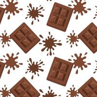 Seamless illustration featuring chocolate bars and splashes against a white background. The playful pattern showcases the rich texture of chocolate in a fun arrangement. vector