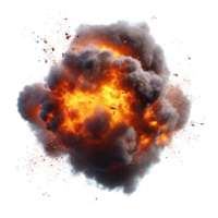 Dramatic explosion with intense flames and smoke isolated on a transparent background, hot heavy explosion isolated on transparent background png