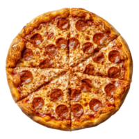 Classic pepperoni pizza with melted cheese on a transparent background showcasing a perfect cut in eight slices, Classic Pizza On transparent background png