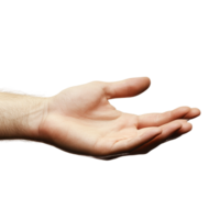 An open hand reaching forward against a plain transparent background in a neutral and inviting gesture, hand on transparent backgroundfile png