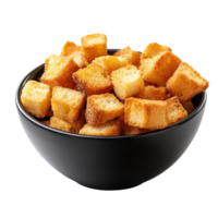 A bowl of crispy croutons isolated against a transparent background perfect for enhancing salads and soups, Crispy croutons in bowl isolated png