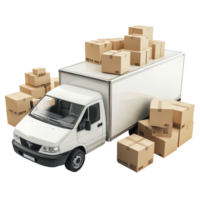 Delivery van loaded with multiple boxes against a transparent background for logistics and shipping purposes, Delivery Van with Multiple Boxes on transparent background png