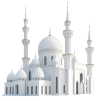 Rendered transparent mosque featuring domes and minarets on a minimalist background, 3D Rendered Mosques on transparent background png
