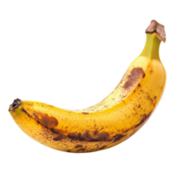 Ripe banana on transparent, highlighting its vibrant yellow color and fresh speckles, Ripe banana isolated on transparent background png