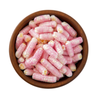 Fresh pink peppercorns displayed in a wooden bowl on a clean transparent background, pink peppeer corn in wood bowl on transparent background png