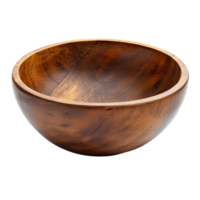 A beautifully crafted empty wooden bowl resting on a clean transparent background, showcasing its natural texture and color, empty wood bowl on transparent background png