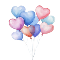 Beautiful watercolor heart balloons floating lightly against a bright transparent background, evoking joy and celebration, Watercolor Heart Balloons Floating on transparent background png