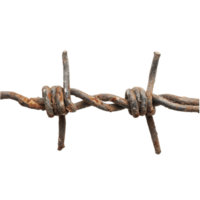 Isolated rusted barbed wire with sharp points against a clean transparent background conveying confinement and barriers, Isolated Barbed Wire on transparent background png