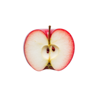 Freshly sliced red apple showing its juicy interior and seeds on a clean transparent surface for healthy eating, slice of red apple png