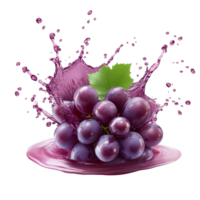 Fresh grape juice splashes dramatically from dark purple grapes on a clean transparent background, Fresh grape juice splash on transparent background png