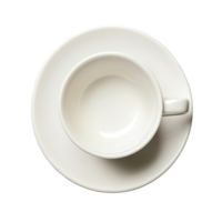 Elegant top view of a pristine empty porcelain cup with a saucer isolated on a clean background, Top view of empty porcelain cup with saucer isolated on transparent background png