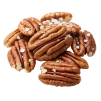 Natural salted pecan nuts piled together and isolated on a clean transparent background for a fresh and simple snack idea, Pecan nuts topped with light salt isolated on transparent background png