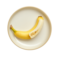 Fresh banana slice on a simple plate showcasing its natural colors against a transparent backdrop, slice banana in a plate isolated on transparent background png