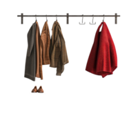 Coat rack with bench and rug displayed against a transparent background showcasing an organized entryway setup, Coat rack with bench and rug isolated on transparent background png