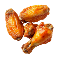 Crispy and juicy isolated chicken wings placed on a clean transparent background for culinary presentations, Isolated chicken wings on transparent png
