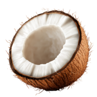 Half coconut isolated on a transparent background showcasing its natural texture and inner flesh, half coconut isolated on transparnt png