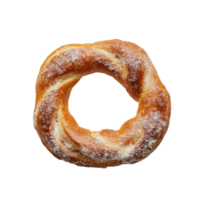 A delicious pretzel resting on a clean transparent surface, perfect for a snack or dessert at any time of day, Topdown view of a single pretzel on a clear or transparent background png
