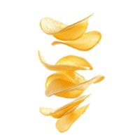 Potato slices transforming into crispy chips isolated on a clean transparent background, highlighting the frying process, Potato slices turning into chips isolated png