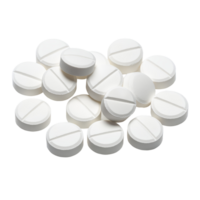 Assorted transparent tablets scattered on a clean transparent background, showcasing their uniform shape and texture, transparent pills tablets on transparent background png
