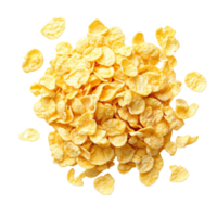 A vibrant pile of corn flakes on a clean transparent background highlighting the texture and shape of each piece during daylight, corn flakes on transparent background png
