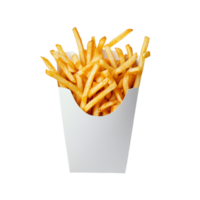 Crispy French fries overflowing from a transparent paper box on a clean, light background, French fries bursting out from transparent paper box png