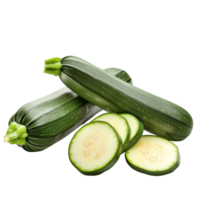 Fresh green zucchini and sliced pieces on a clean transparent background ready for culinary use, green zucchini with slice isolated on transparent background png