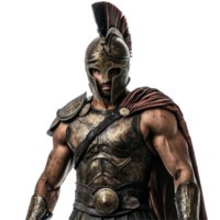 A Spartan warrior stands confidently, showcasing detailed armor and a majestic helmet against a plain transparent background, Spartan Warrior Facing the Camera on transparent background png