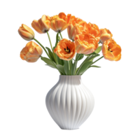 Elegant vase filled with vibrant orange flowers, brightening up any space in a minimalist setting, vase with beautiful orange flowers, file of isolated object with shadow on transparent background png