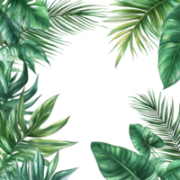 Tropical palm leaves create a vibrant botanical frame on a transparent background for a fresh and lively touch, green botanical tropical palm leaves frame on transparent background png