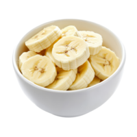 Freshly sliced banana pieces in a transparent bowl against a clean background ready for healthy snacking or recipes, slice banana in bowl on transparent background png
