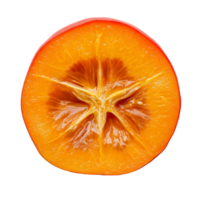 Fresh persimmon slice isolated on a transparent background showcasing its vibrant color and starshaped interior detail, persimmon slice isolated on transparent background png