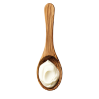 Creamy yogurt served in a wooden spoon resting against a clean transparent background for a fresh, natural look, yogurt in wood spoon isolated on transparent background png