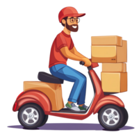 A courier riding a scooter delivering boxes on a sunny day in a busy urban area, file no background Courier delivering boxes to a customer png