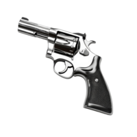 un detallado ver de un revólver pistola con un cromo terminar metido en un limpiar transparente antecedentes para claro visibilidad, revólver pistola aislado en transparente antecedentes png