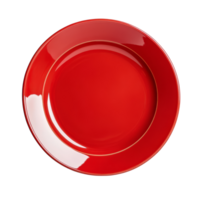A vibrant red plate on a pristine transparent background, showcasing its glossy finish and elegant design, red plate on transparent background png