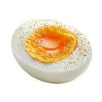 A perfectly boiled egg sliced in half, showcasing a vibrant yolk on a clean transparent background, boiled egg on transparent background full depth of field png