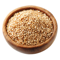 Natural sesame seeds neatly arranged in a rustic wooden bowl on a bright transparent background, Sesame seeds in a woodenbowl isolated on transparent background png