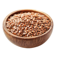 Fresh flax seeds in a wooden bowl on a transparent background showcasing natural health benefits and culinary uses, flax seeds in wood bowl isolated on transparent background png