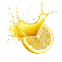 Fresh lemon sliced open with juice splashing against a bright transparent background, Fresh grape juice splash on transparent background png
