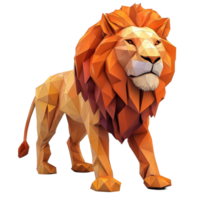 Explore the intricacies of a lion low poly papercraft creation in a vibrant, artistic style, Lion Low Poly Papercraft 3d rendering isolated on transparent background png