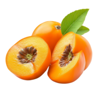 Freshly sliced ripe persimmons with green leaf on transparent background highlighting their vibrant color and texture, slice ripe persimmons with leaf isolated on transparent background png