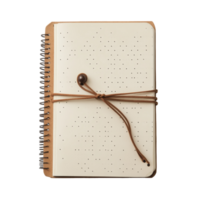 A looped spine notebook with a unique dot pattern and a leather tie, perfect for creative writing and notetaking, The notebook has a dot point with a looped spine on transparent backgroundfile png