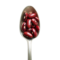 The spoon holds multiple red beans, showcasing their glossy sheen and rich color, red beans in the spoon on transparent background png