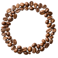 uma circular arranjo do café feijões cria uma único quadro, Armação contra uma limpar \ limpo transparente fundo, perfeito para marketing ou criativo projetos, café feijões com volta copyspace contra transparente png