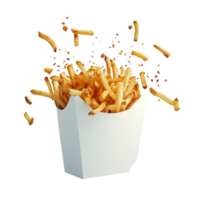 French fries overflowing from a transparent paper box against a minimalistic background, French fries bursting out from transparent paper box png