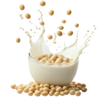 Fresh soybeans submerged in creamy milk with dynamic splash isolated on a transparent background, Soybeans with milk splashing isolated png
