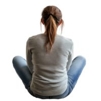 A woman sitting casually on a surface, enjoying a moment of solitude and reflection, Back View of a Woman Sitting in Casual Outfit on transparent background png