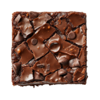 Delicious chocolate brownie with a glossy top and rich texture on a simple transparent background, delicious chocolate brownie top view on transparent background png