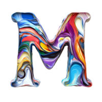 Colorful abstract letter M crafted from vibrant showcasing creativity and design on a transparent backdrop, consonant letter m is used to make words on transparent backgroundfile png
