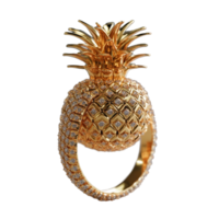 Elegant golden pineapple ring captured from a side view, showcasing intricate details and luxurious design, Side view of pineapple ring png